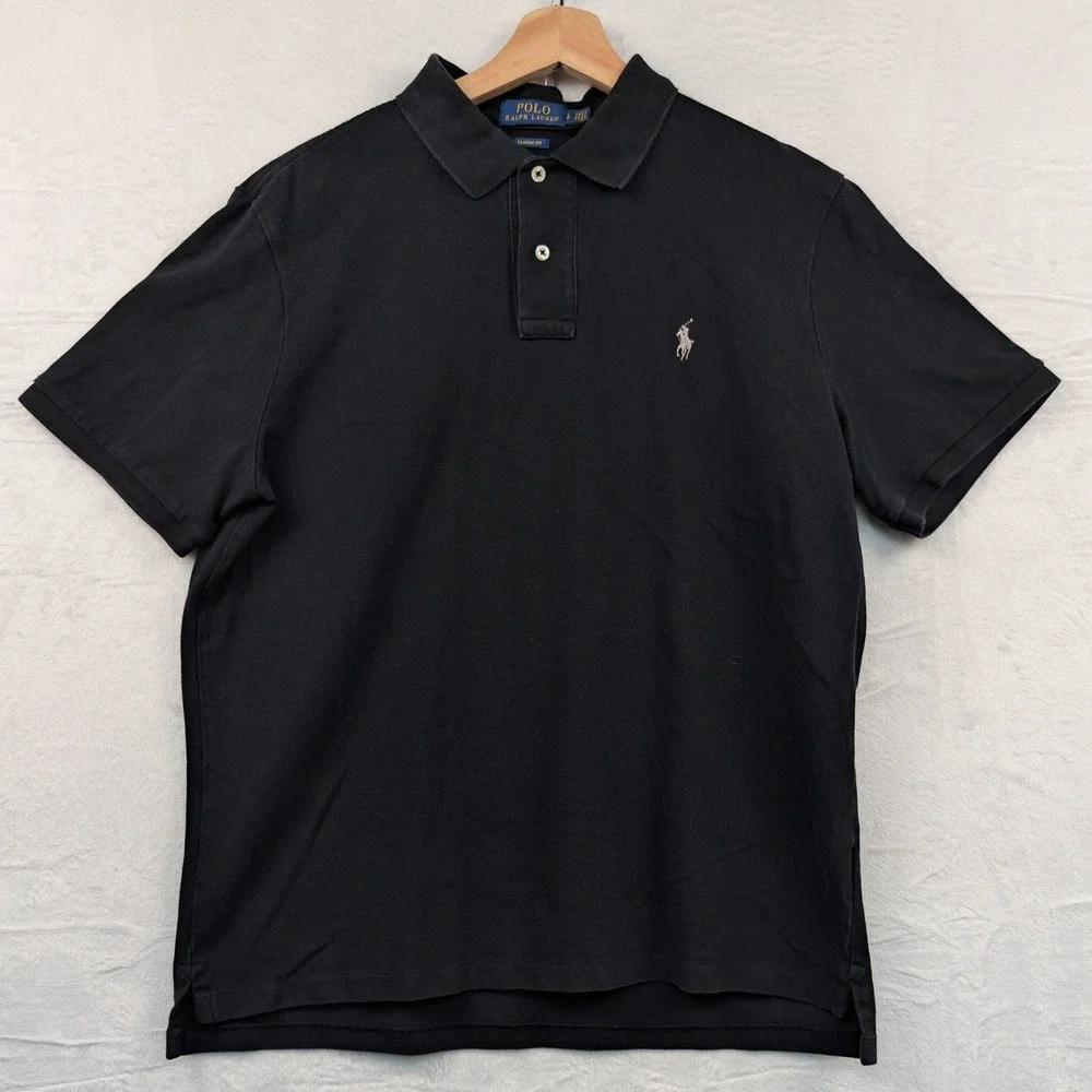 Polo Ralph Lauren Polo Shirt Men's Large Black Embroidered Pony Preppy Old Money